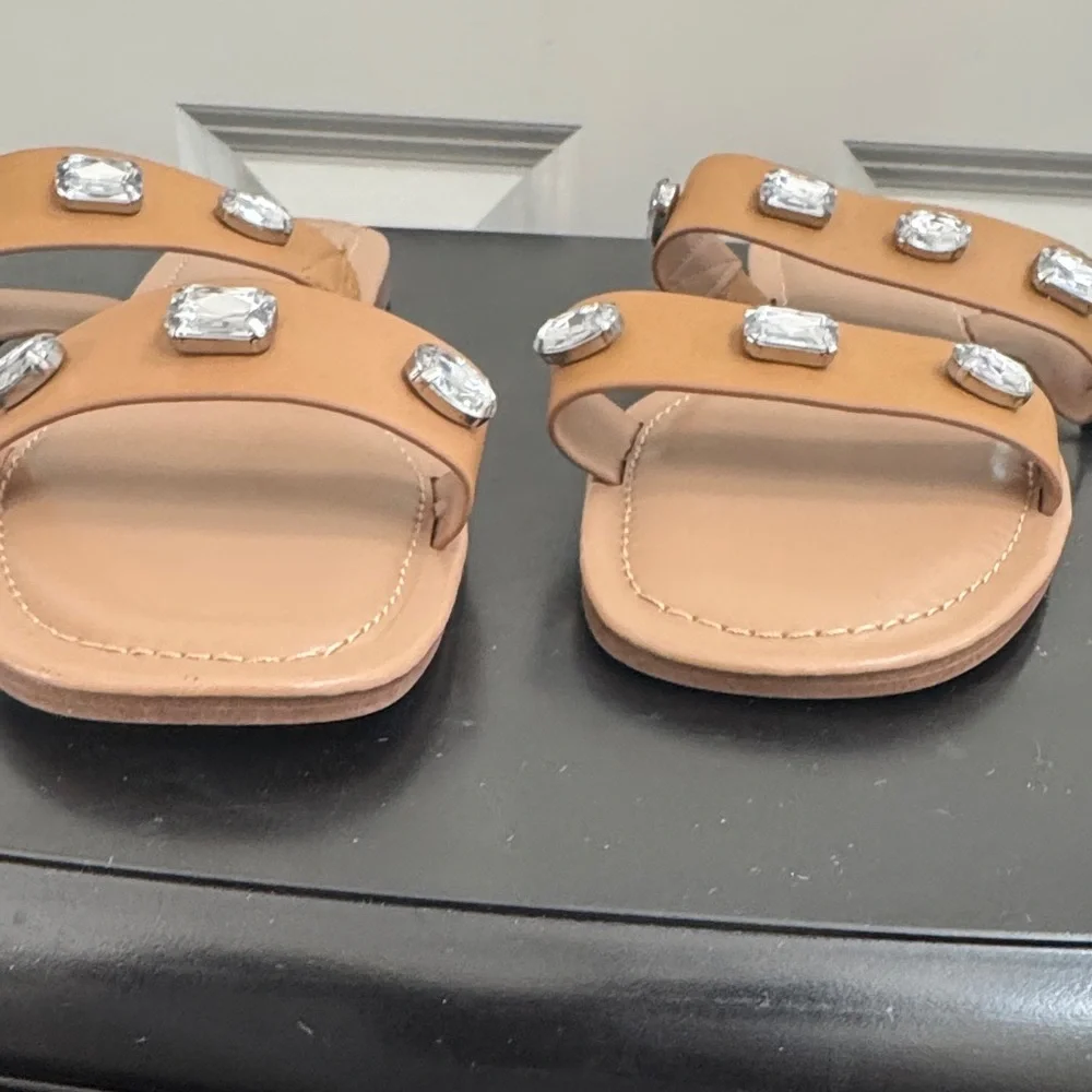 New a new day Tan Sandals with Crystal Accents